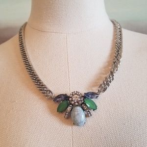 Vintage-Inspired Faux Gemstone Chain Necklace Statement Piece